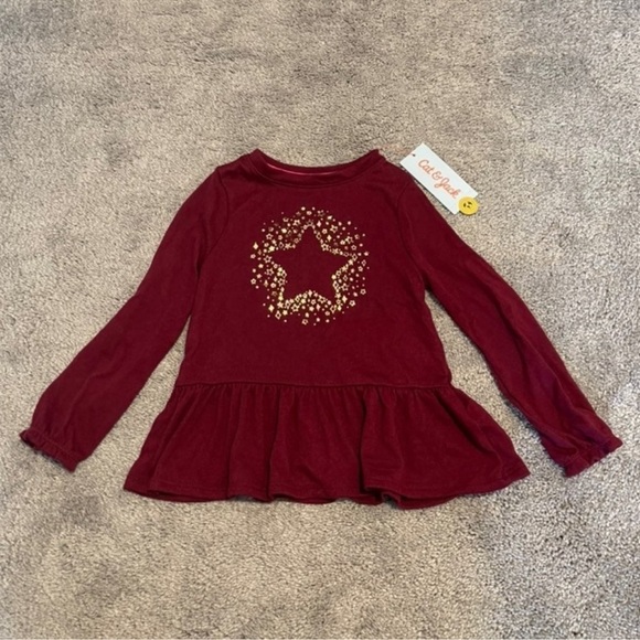 Cat & Jack Other - NWT Cat & Jack Star Peplum Long Sleeve Holiday Shirt 3T